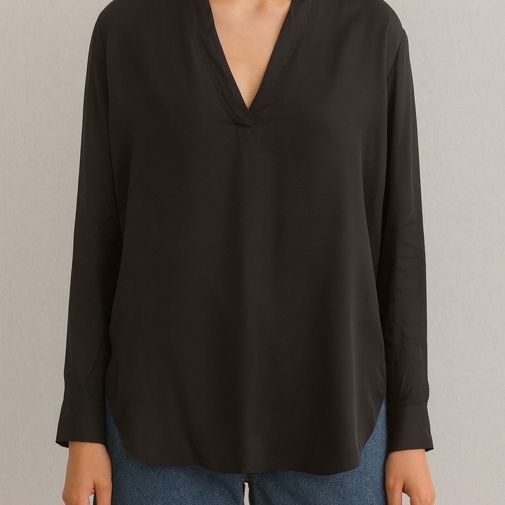 Helmut Lang Black V-Neck Silk Blouse Open Sides with Pockets Size Medium